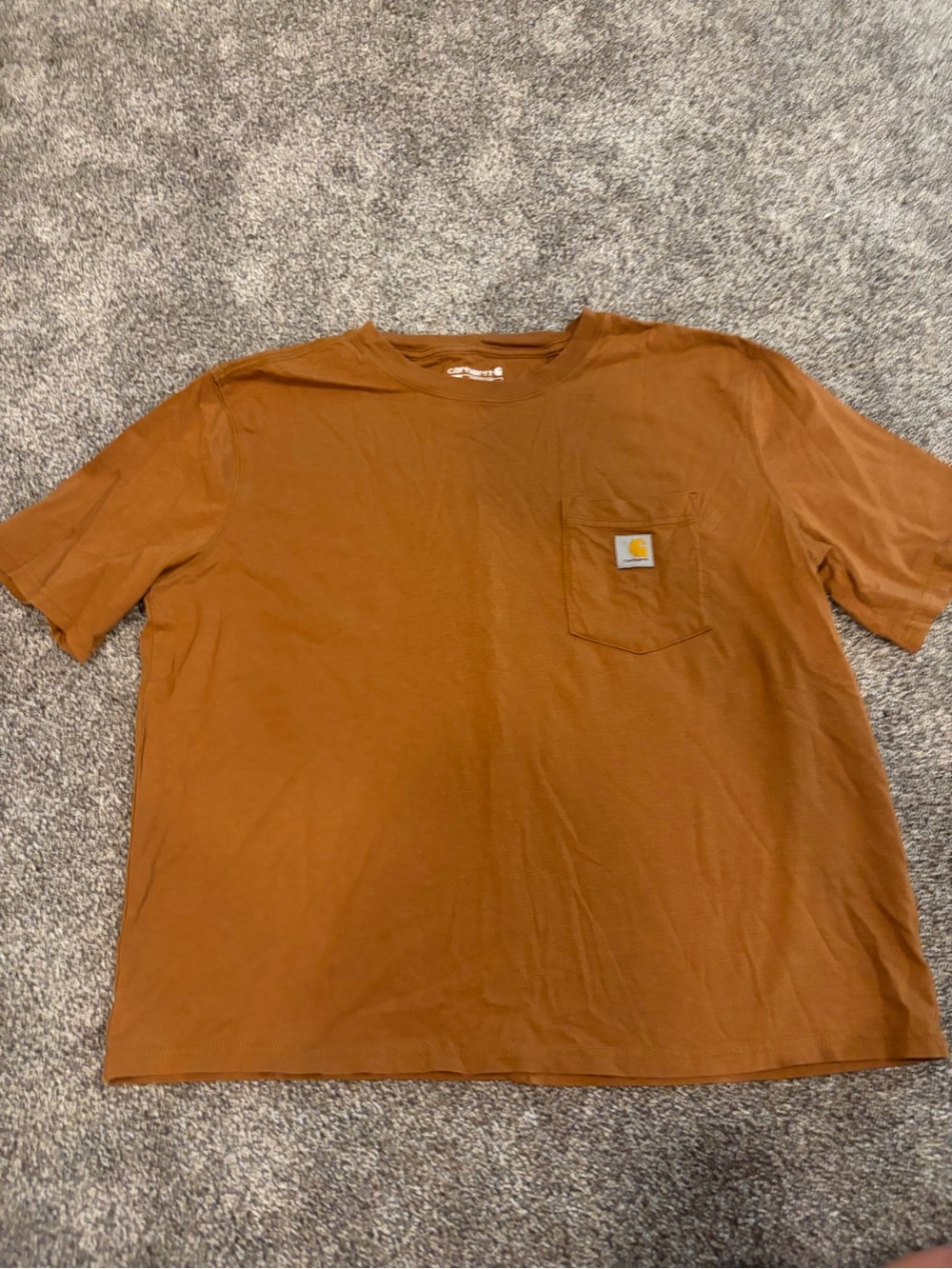 Carhartt Women’s Loose Fit Short-Sleeve Crop Pocket Tee in Rust Brown